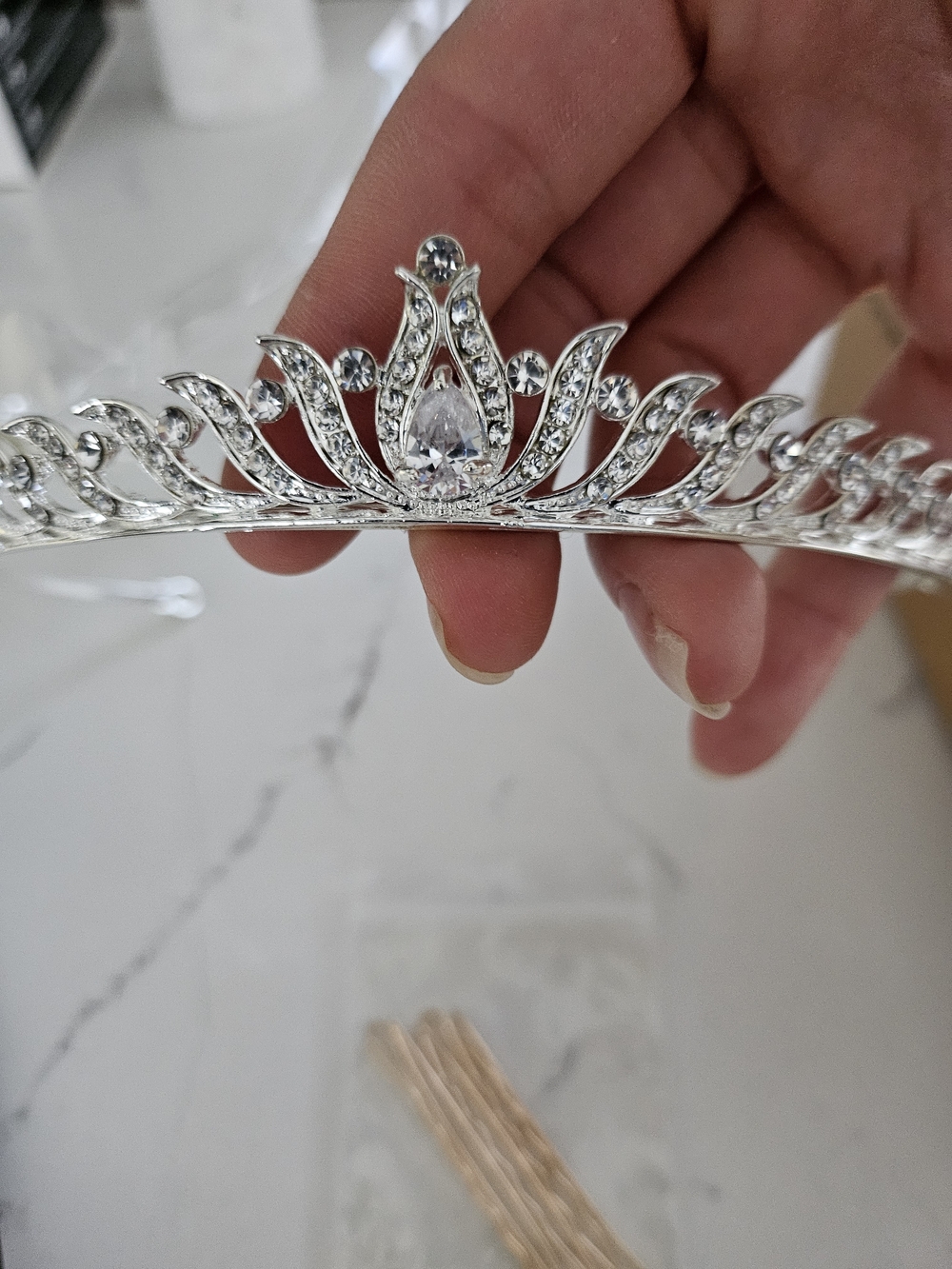 Silver Crystal Tiara Hair Accessory - Elegant Rhinestone Crown